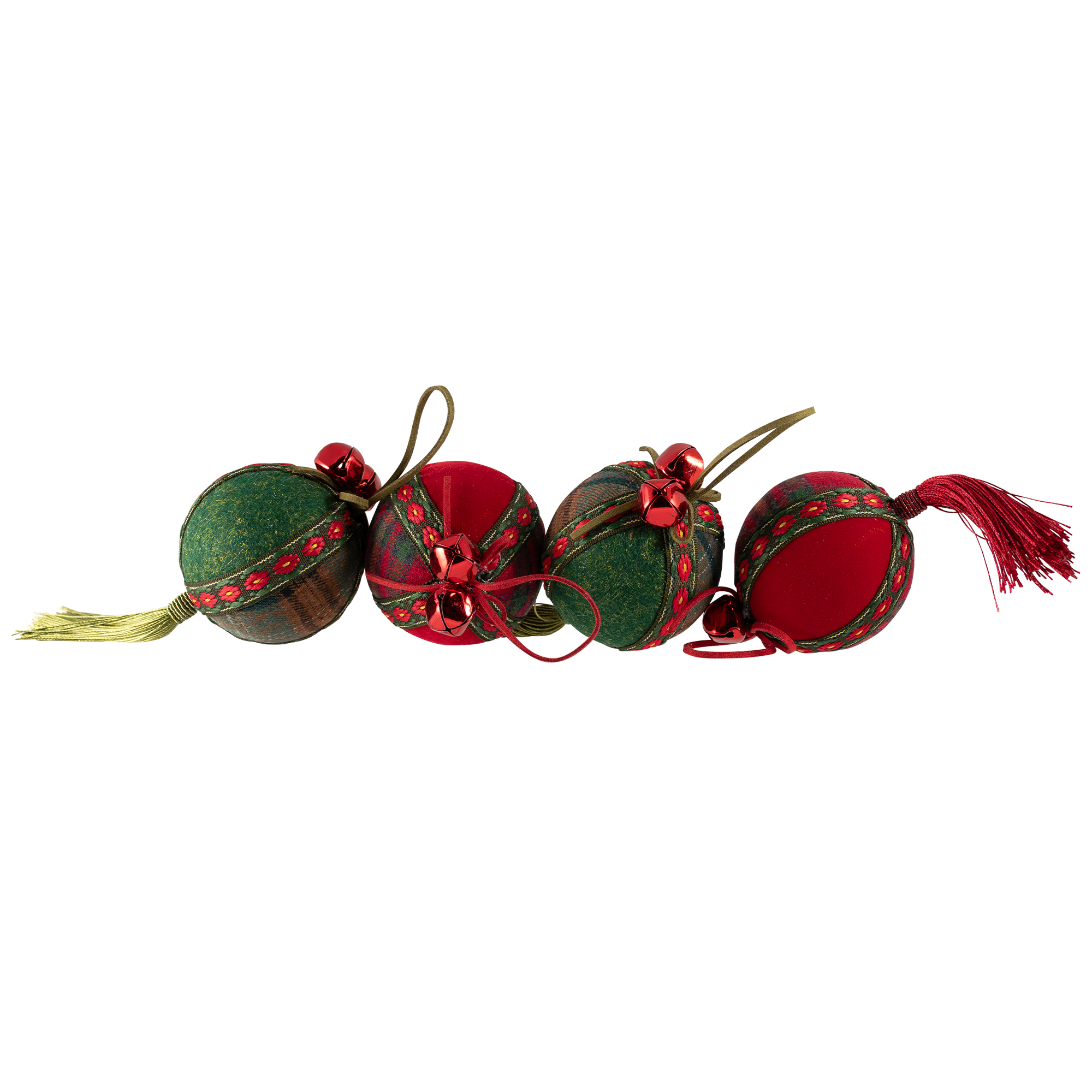 Northlight Jingle Bell Plaid Christmas Ball Ornaments - 2.75" - Set of 4 - Red and Green