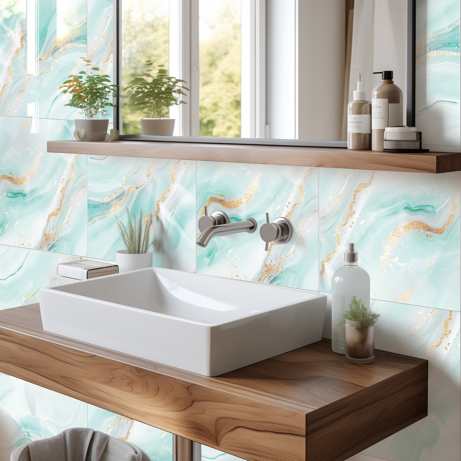 DEWOO 10pcs Peel and Stick Backsplash Wall Tile, Waterproof Peel and Stick Marble Wall Tiles, Self-Adhesive Panels for Bathroom, Kitchen, and Living Room (Blue Marble,12"×12")
