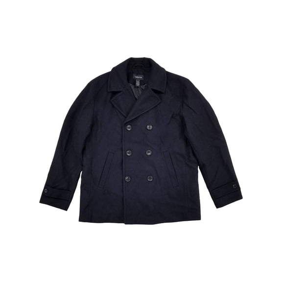 Claiborne Mens Mariner Navy Blue Wool Blend Pea Coat Jacket Large