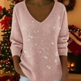 thumbnail image 2 of Oversize Women Sweatshirts Sequin Print Long Sleeve V Neck Drop Shoulder Lightweight Outfits Clothes Pink, 2 of 5