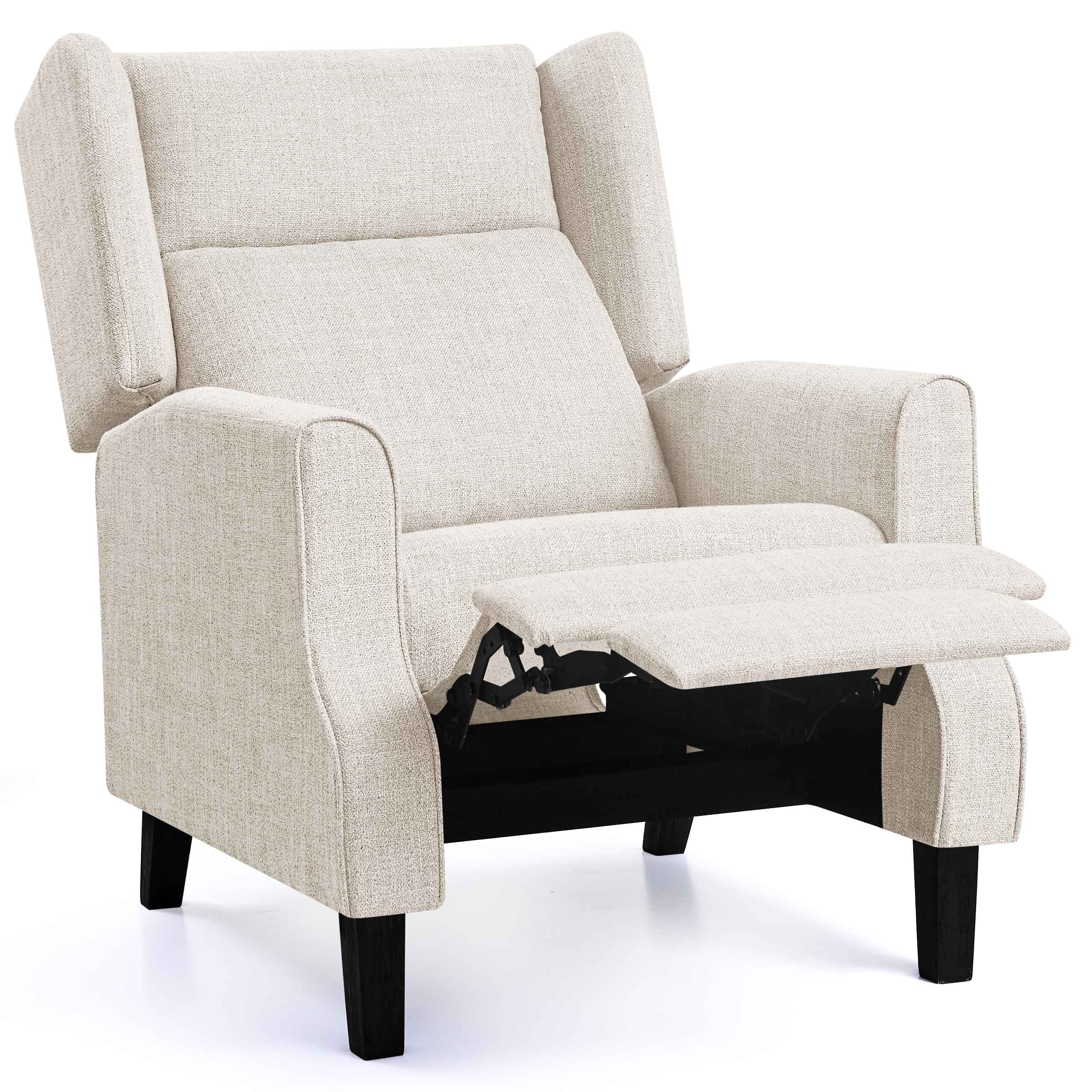 Subrtex Push Back Recliner Chair, Modern Upholstered Manual Wing Chair with Extending Footrest Linen Fabric Recliner Chair (2 PC, Beige)