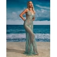thumbnail image 4 of Vestido bohemio largo y brillante con corte transparente para mujer, glamuroso, glamuroso, con purpurina, para salir por la noche, cuello en V, de malla, para cita, 4 of 5