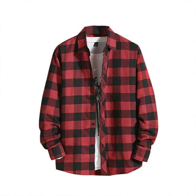 Chemise Homme Été Décontractée Imprimée à Manches Longues, Boutonnée, à Col Rabattu, à Carreaux et Rayures, T-Shirt Homme Rouge XXXXXL