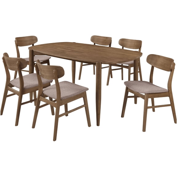 JERFIT 7-Piece Modern Walnut Dining Table Set with Upholstered Chairs, Mid-Century Wood Kitchen Room Set for 6