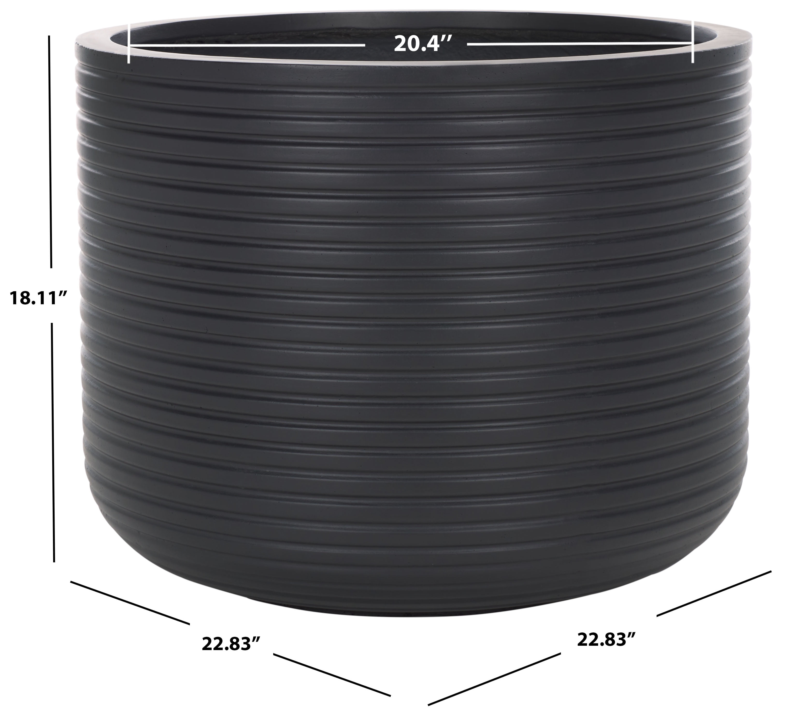 SAFAVIEH Nardo 23" x 23" x 18" Cylinder Black Ficonstone Solid Plant Pot