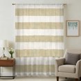 thumbnail image 3 of Cream Striped Sheer Curtains 45 Inch Length, Light Filtering Voile Curtain Panel, Farmhouse Vintage Brown Stripes Rod Pocket Drapes Window Treatments for Living Room Bedroom 52"x45", 3 of 9