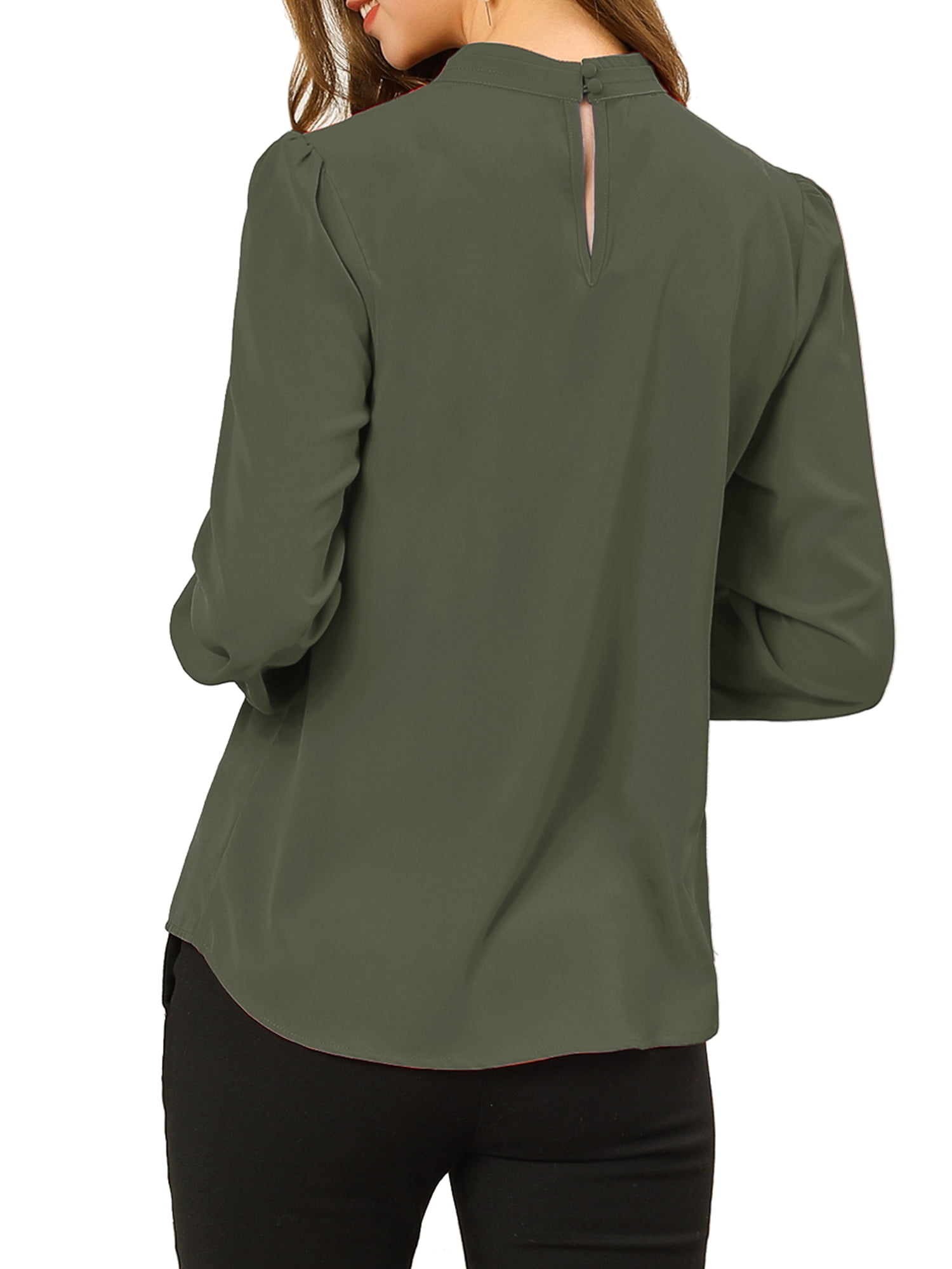 DARING DIVA Women's Stand Collar Long Sleeve Office Blouse XL Dark Green