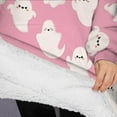 thumbnail image 3 of Oversized Wearable Blanket Hoodie,Halloween Pink Ghosts Pattern Sherpa Blanket Hoodie with Super Pockets,Super Warm Fuzzy Pullover for Women & Men, 3 of 6