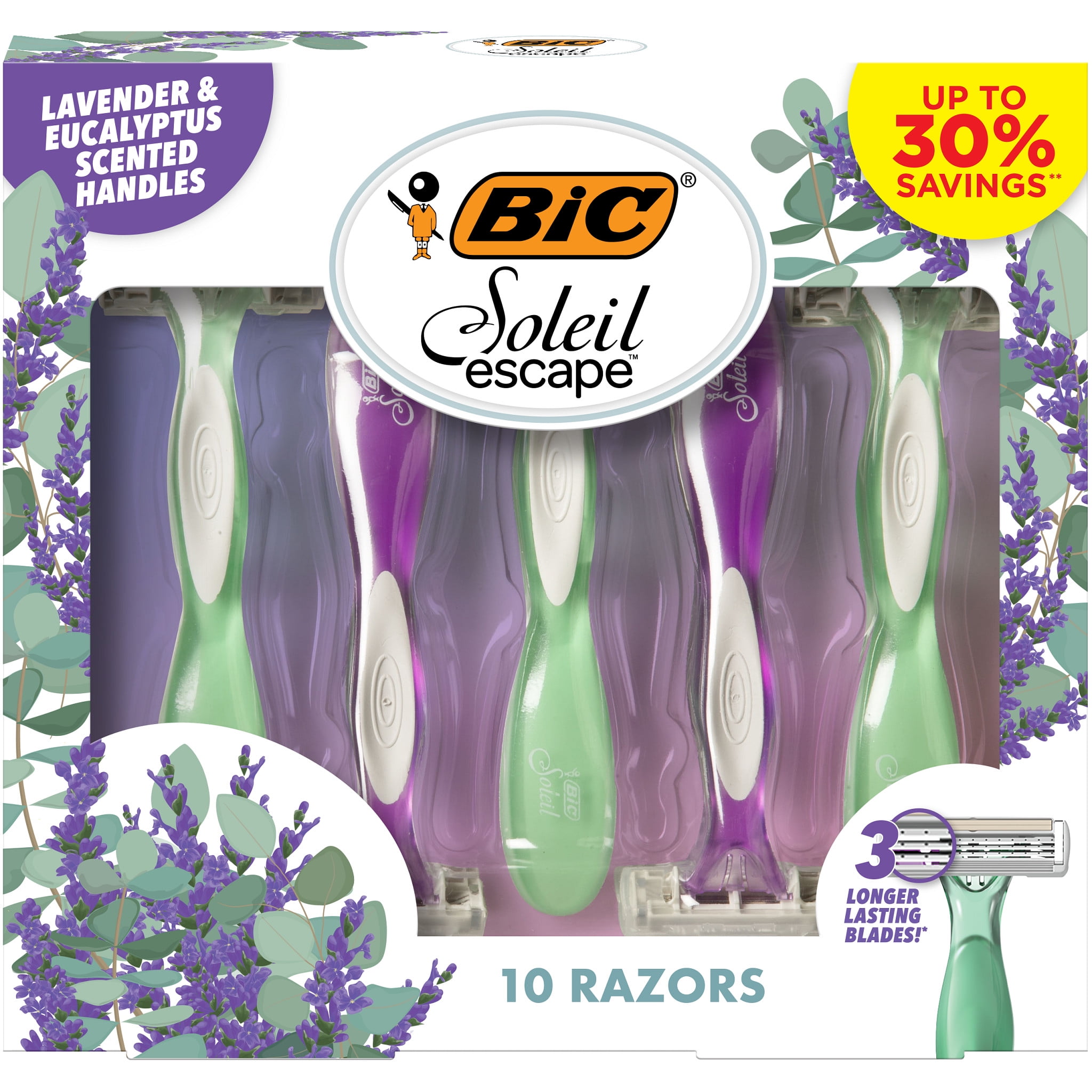 BIC Holiday Women's Gift Set, Soleil Escape Disposable Razors, 3 Blade,  Scented Handles, 10 Pack