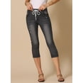 thumbnail image 3 of DARING DIVA Women's Denim Capri Pants Distressed Drawstring Skinny Jeans XS Black, 3 of 6