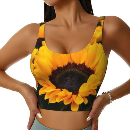 Jgfou Flower Bush Sunflower Print Womens Sports Bra - Padded Workout Sports Bras Crop Tank Top