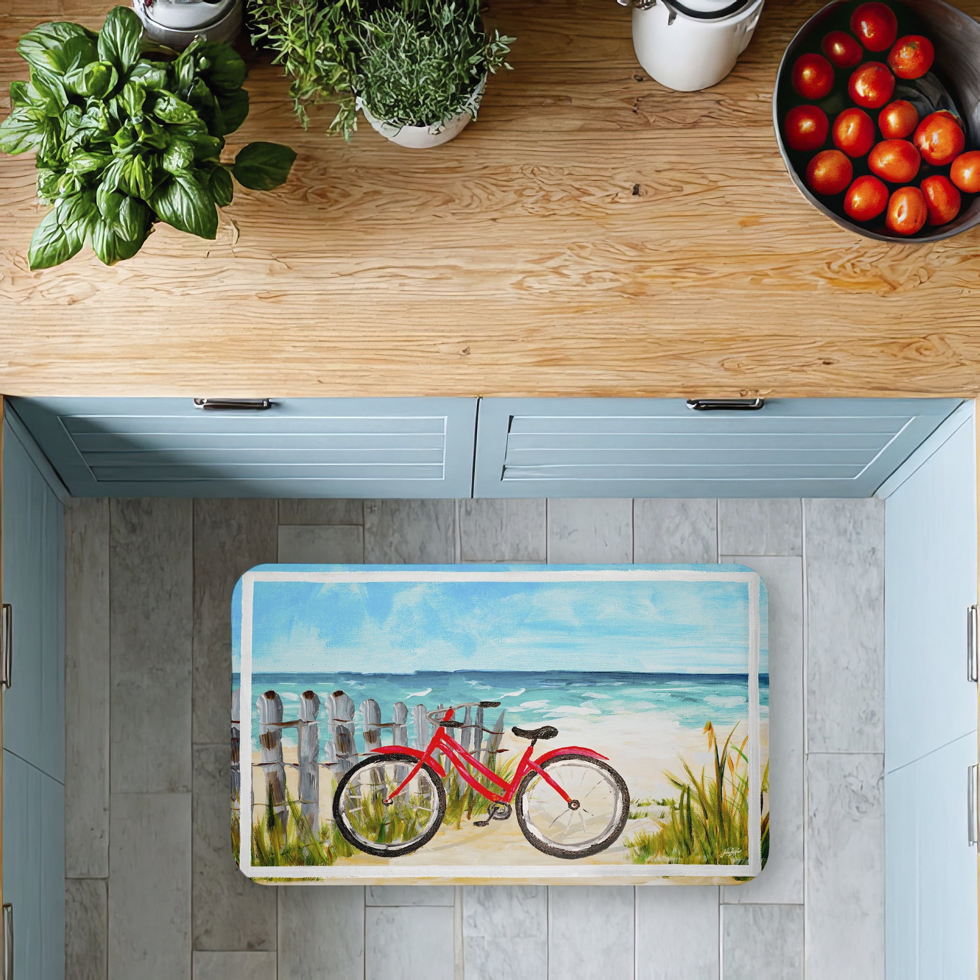 Stupell Industries Coastal Rides on Bicycle Printed Anti-Fatigue Floor Mat, design by Julie DeRice