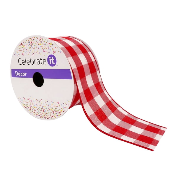 12 Pack: 2.5" x 8.3yd. Wired Gingham Ribbon by Celebrate It
