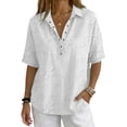 thumbnail image 6 of Endives Women's Linen Shirt Short Sleeve Shirt Collared Blouse for Women Casual Button Down Shirt Beach Vacation Outfits Hawaiian Shirt for Women Clear L, 6 of 7