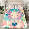 thumbnail image 2 of jejeloiu Wild Salamander Twin Sheet Sets,Blue Milk Tea Twin Fitted Sheet,Rainbow Stars Axolotl Flat Sheet For Boys Kids,Super Cozy Room Decor,3-Piece, 2 of 7
