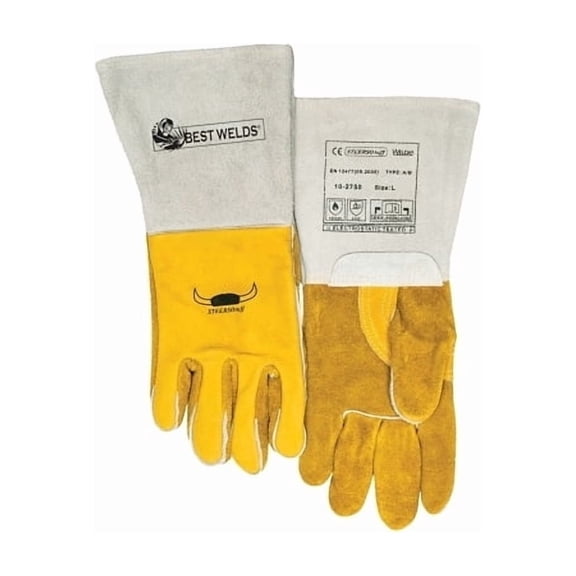 Premium Welding Gloves, Grain Cowhide, Large, Gold