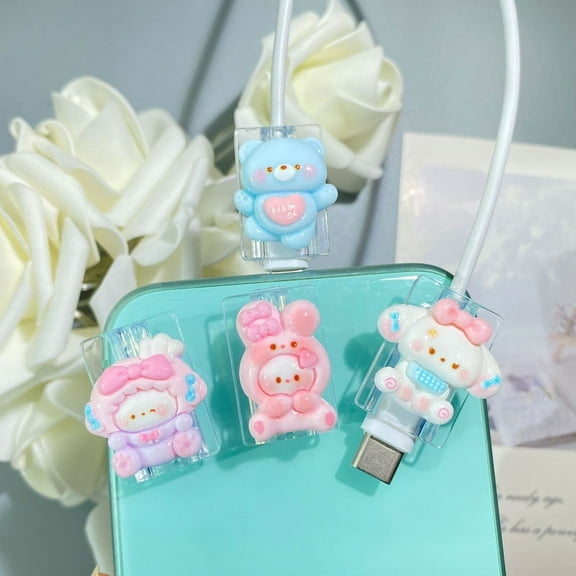 4pcs Set Phone Cable Protector,Charging Cord Protector, Lightning Cable Protector for iPhone Type-C Charger,Cute Lace Blossom Pattern, Charger Saver