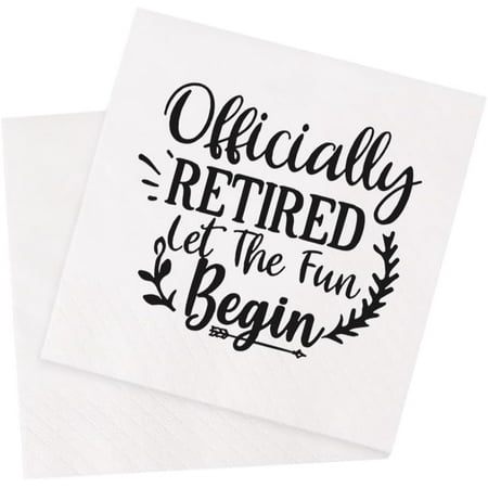 20pcs Retirement Cocktail Napkins Party Napkins Beverage Napkins Bar Napkins Disposable Paper Novelty Humorous Gag Gift 5 x 5 (Officially Retired Let The Fun Begin) 5"x5"