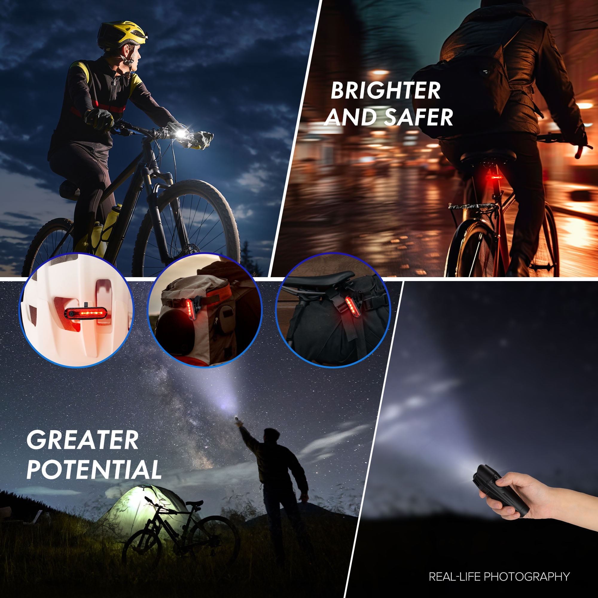 Bike Light Set Headlight, Tail Rear Light 1500 LM, Rechargeable Ultra Bright LED Night Cycling Accessories