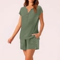 thumbnail image 5 of Lumtrix Womens Henley 2 Piece Short Set Summer 2026 Lounge Summer Beach Airport Travel Vacation Outfits Matching Sweatsuit with Pockets Army Green L, 5 of 7
