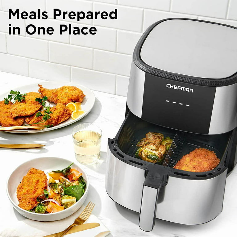 Chefman Turbo Fry Stainless Steel Air Fryer with Basket Divider, 8 Quart