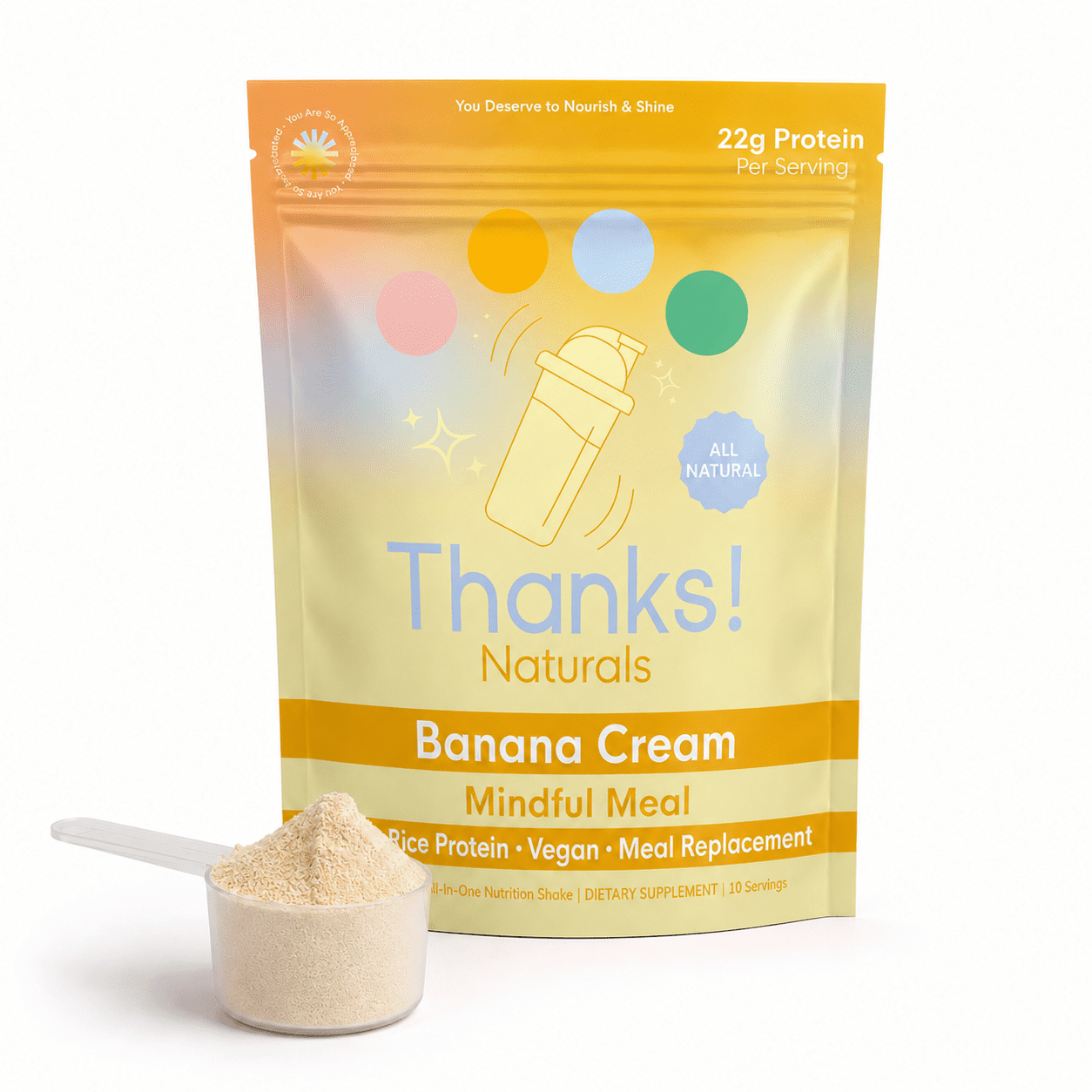 Thanks! Naturals Banana Cream Mindful Meal - All-Natural Vegan Protein Powder, 22g Per Serving, Essential Vitamins, Minerals and Superfoods, Post Work-out, Sustainable Energy