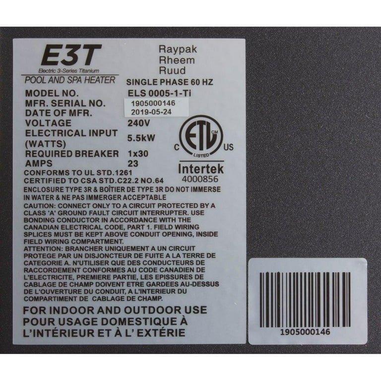 Raypak 17121 E3T Electric Digital 5.5kW Pool u0026 Spa Heater - Walmart.com