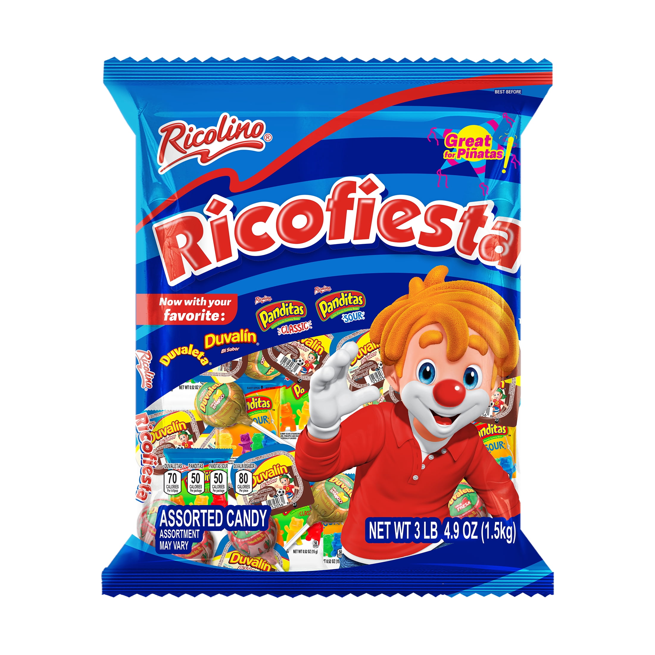 (4 pack) Ricolino Ricofiesta Assorted Mexican Candy Bag - Shellfish-Free, Gluten-Free, 3.3 lb