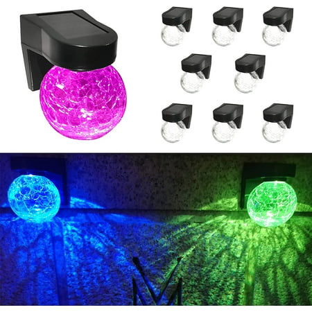 

Solar Fence Lights 8 Pack Solar Cracked Glass Ball Lights Solar Deck Lights Outdoor Waterproof for Garden Yard Porch Deck Patio and Pathway(Multicolour)