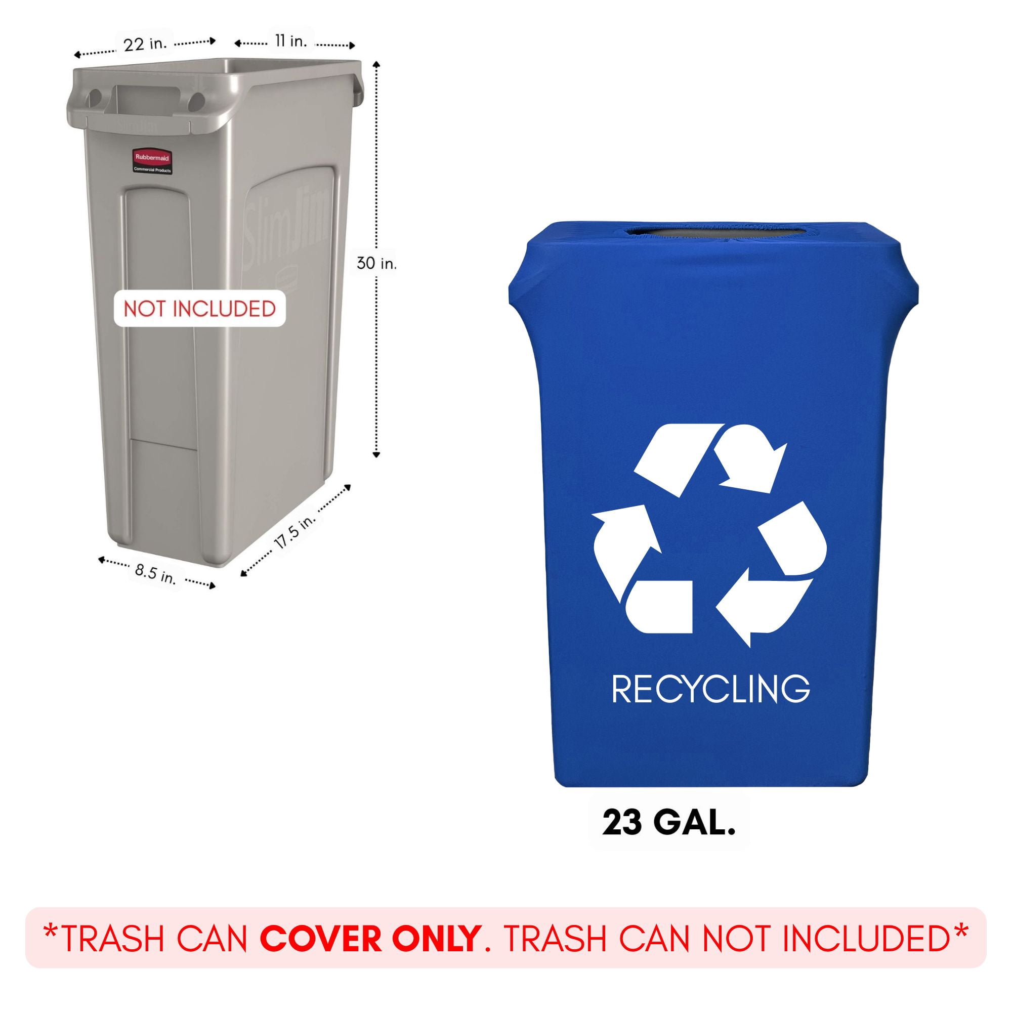 YOUR CHAIR COVERS - 23 Gallon Spandex Slim Jim Narrow Trash Can Cover - Royal Blue w/ Recycling Logo (Cover ONLY, Trash CAN NOT Included)