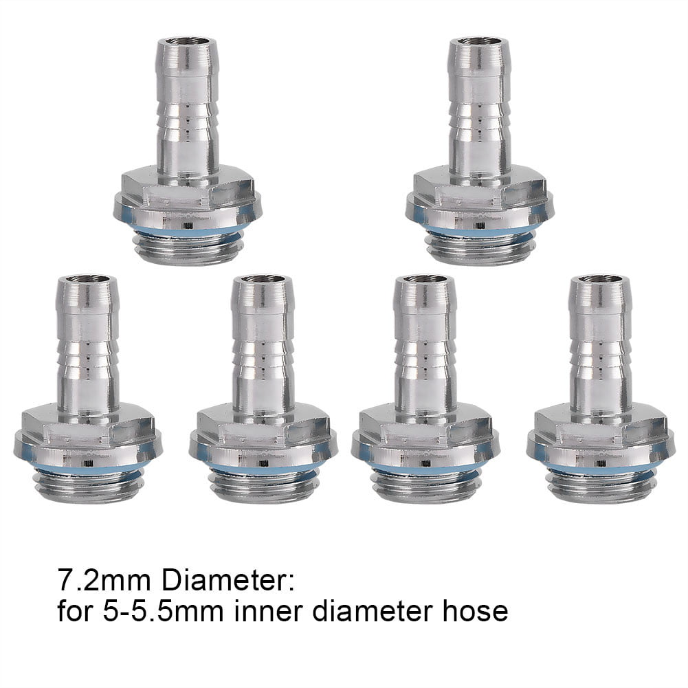 9mm Chamfering Angle Barb Connector Low Resistance PC Water Cooling 6 PCS with Silicone Ring for Tube 