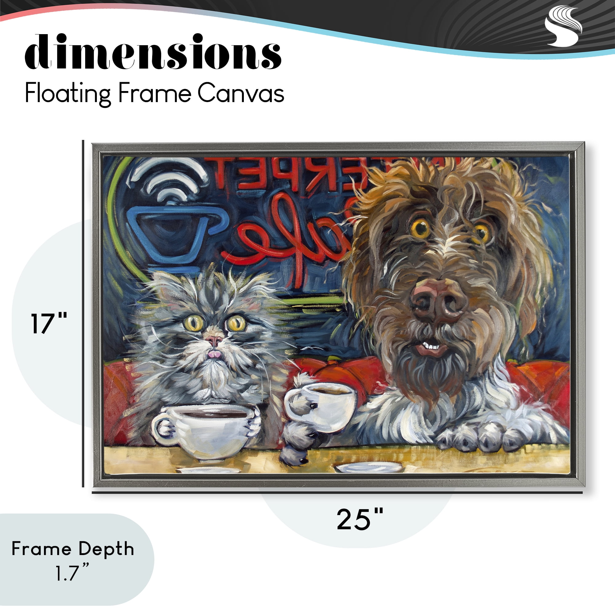 Stupell Industries Pets Wired At The Cafe Gray Framed Floater Canvas Wall Art, design by CR Townsend