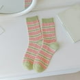 thumbnail image 1 of Chaussettes Bas Décontractés Mignons à Rayures Tricotés à Contraste de Couleurs pour Femmes Bas de compression Vert, 1 of 3