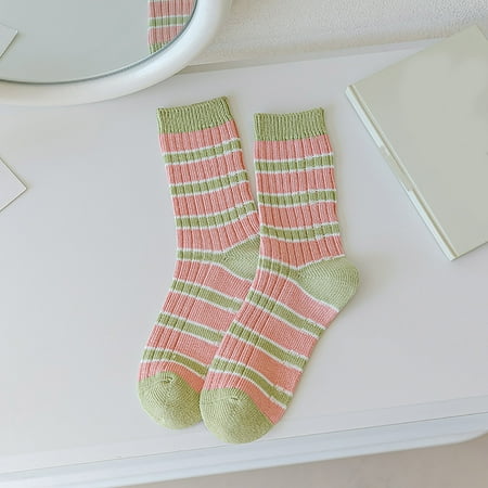 

5 pair Women Casual Cute Striped Knitted Color Contrast Socks Color Random