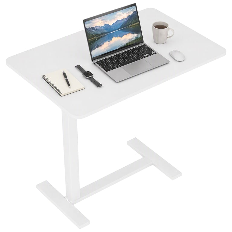 Gianna Adjustable Height Rolling Bedside Table, White photo 1