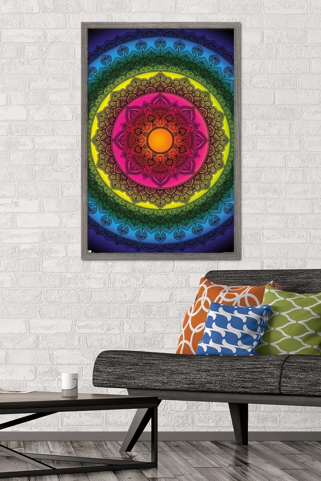 Delyth Angharad - Rainbow Mandalas Wall Poster, 22.375" x 34" Framed