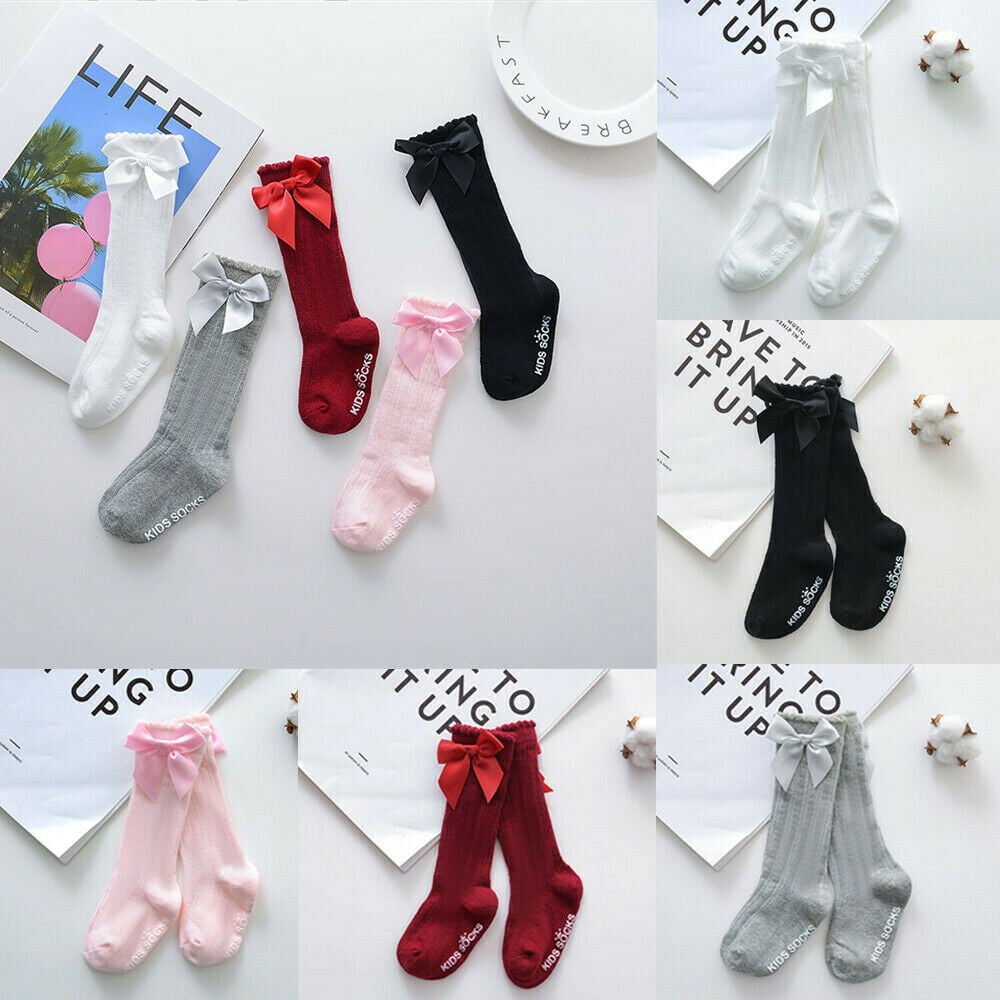 Baby Toddler Infant Kids Non Slip//Anti Skid Cotton Cable Knit Stockings Newooh Girls Knee High Grip Socks with Bow