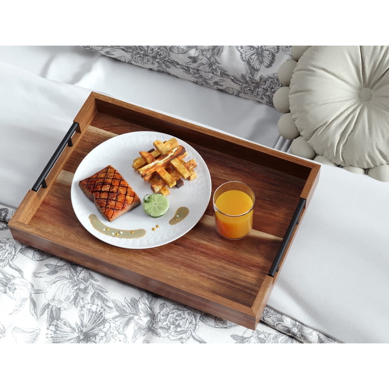 Fibogollo Acacia Wood Serving Tray with Metal Handles photo 3