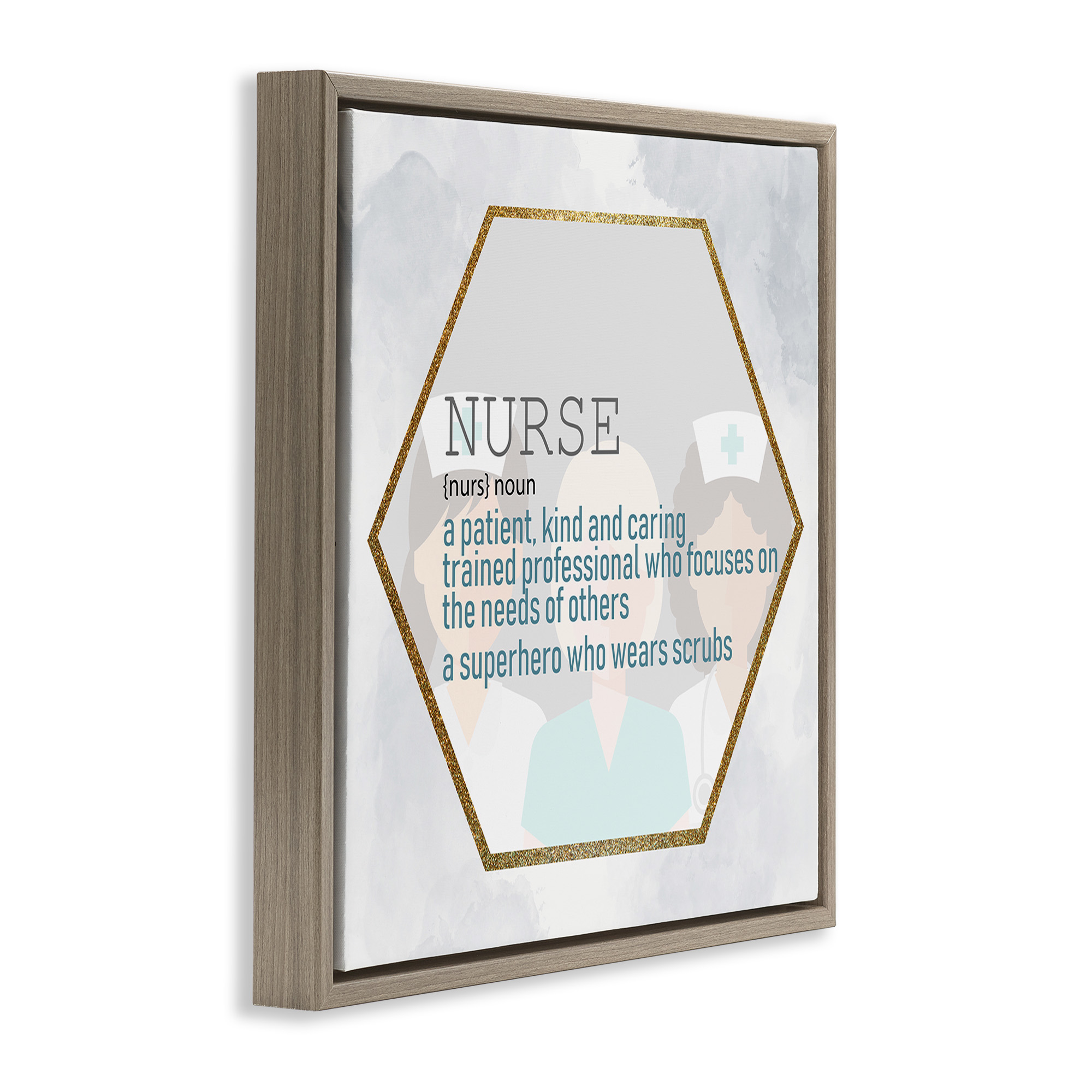 Stupell Industries Nurse Professional Definition Typography Painting Brown Floater Framed Canvas Art Print Wall Art, 18 x 18