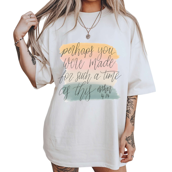 UNISHE Womens Esther 4 14 Perhaps You Were Made Faith Graphic Short Sleeve Crewneck T-Shirt S-5XL White Tops