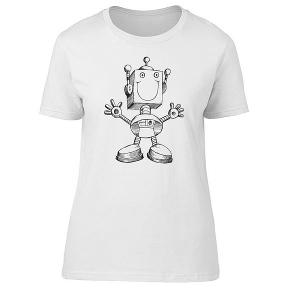 Cute Cartoon Robot T-Shirt Women -Image by Shutterstock, Female XX-Large