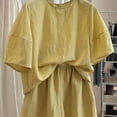 thumbnail image 7 of CHUMUD Cotton Linen Two Piece Sets for Women Summer Outfits Short Sleeve Crew Neck Tees Shorts Casual Beach Vacation, 7 of 7