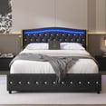 thumbnail image 3 of E-Motie Full Size Bed Frame with Wingback Headboard, Upholstered Platform Bed with 4 Storage Drawers, Led Light & Charging Station, PU Leather, Black, 3 of 11