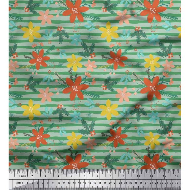Soimoi Georgette Viscose Fabric Stripe & Floral Printed Fabric 1 Yard 42 Inch Wide