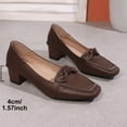 thumbnail image 6 of Purcolt Women's Bow Loafers Comfortable PU Leather Square Toe Block Heel Penny Loafers Business Work Office Dress Shoes, 6 of 7