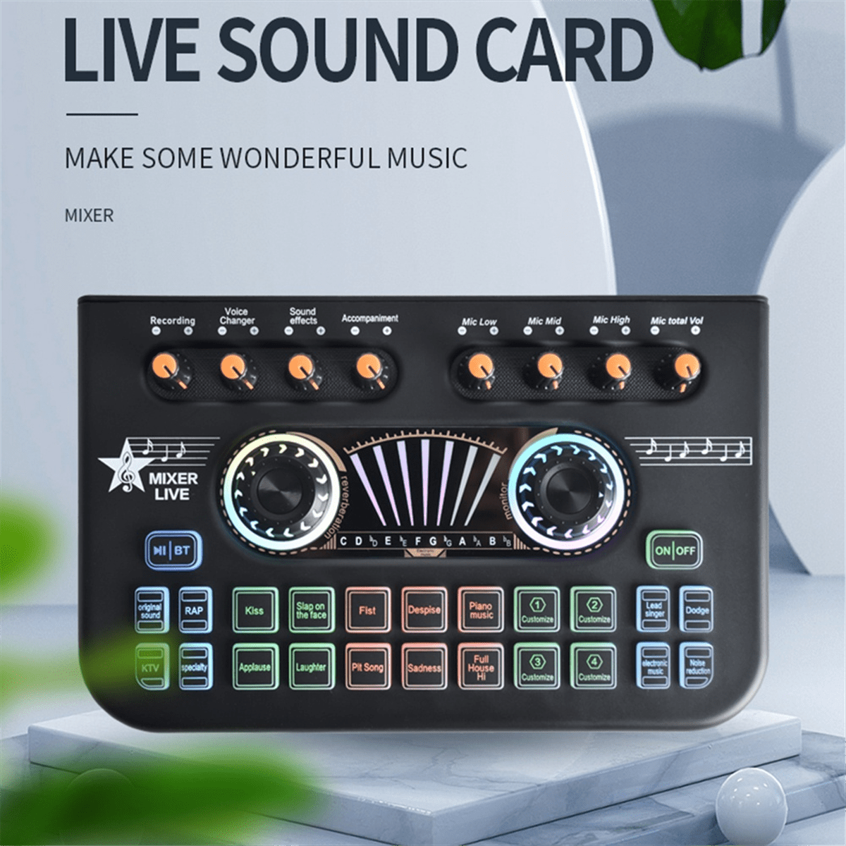 X3 Live Voice Mixer Audio Interface Console Live Microphone Sound Card for Recording Streaming Smartphone Black