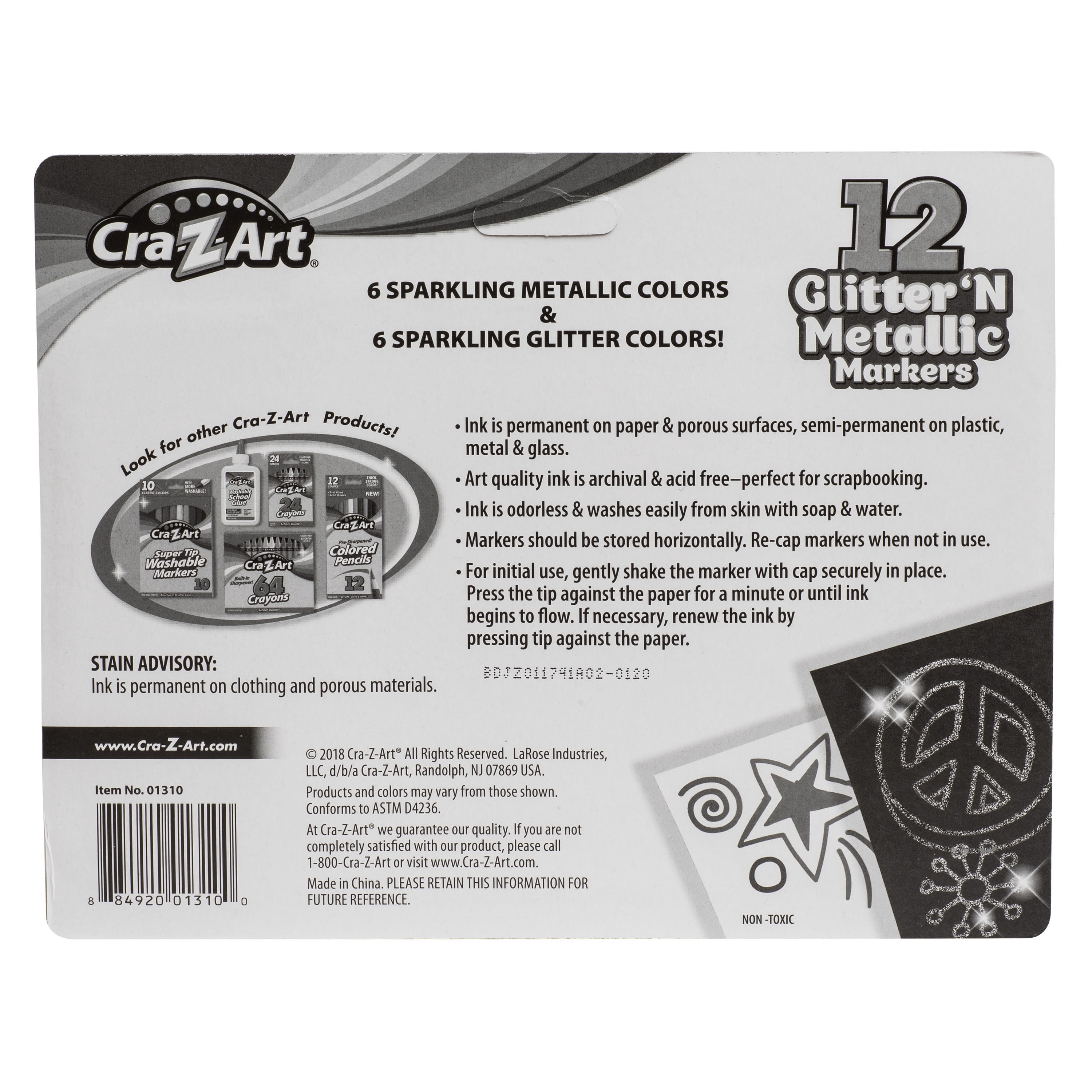 Cra-Z-Art Glitter Marker X6 Units