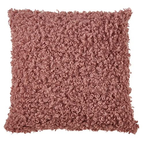 Fennco Styles Cozy Faux Lamb Fur Decorative Throw Pillow Cover 18" W x 18" L – Dust Rose Cushion Case for Couch, Bedroom, Living Room and Office Décor