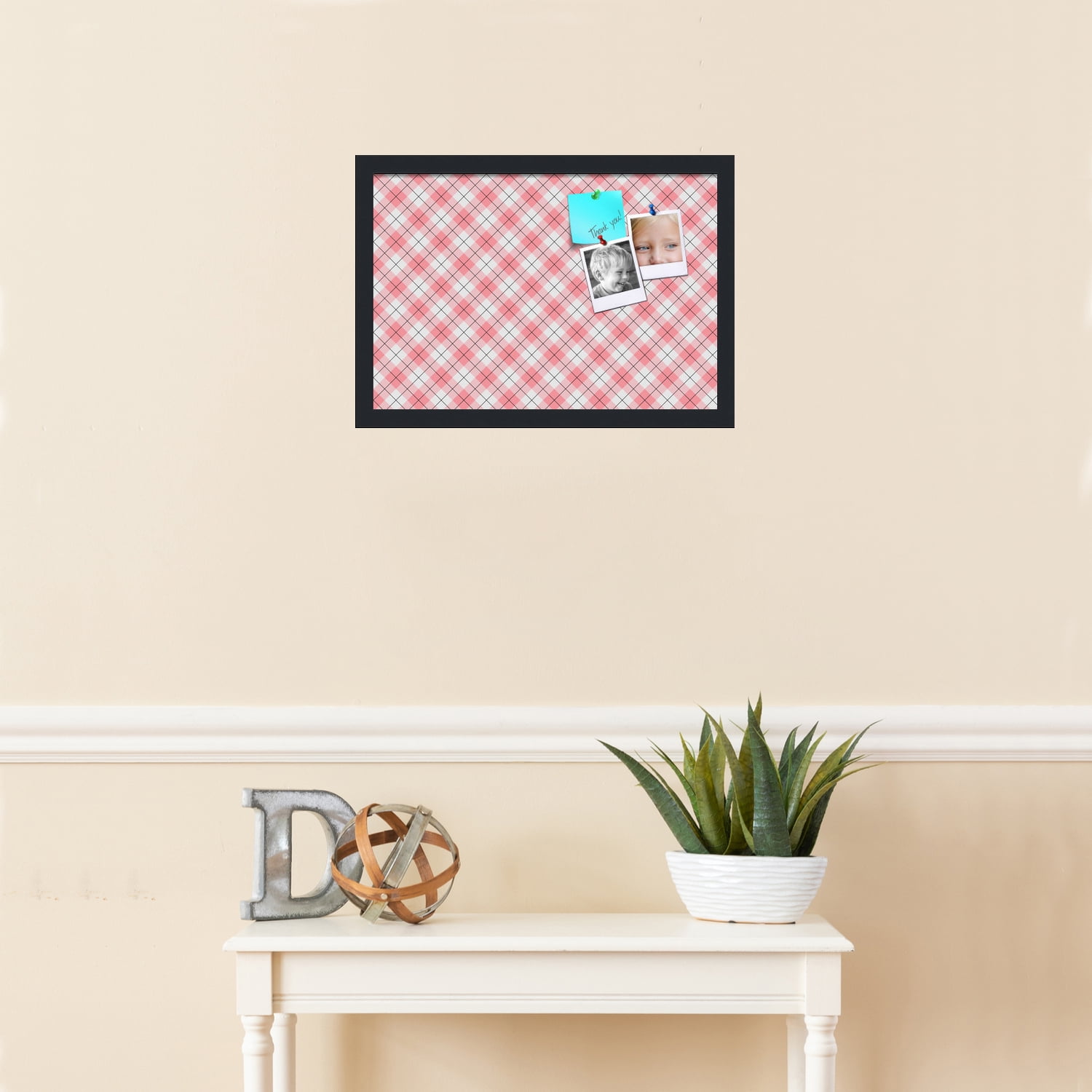 PinPix ArtToFrames 17x11 Custom Cork Bulletin Board Argyle Light Pink   Poster Board Has a Fabric Style Canvas Finish, Framed in Satin Black (PinPix-649)