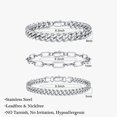 thumbnail image 5 of Turandoss Sterling Silver Cuban Link Layered Chain Bracelets Set for Men Herringbone Figaro Wrist Chains 8.3" Sturdy Stainless Steel Birthday Anniversary Gifts for Men Husband, 5 of 8